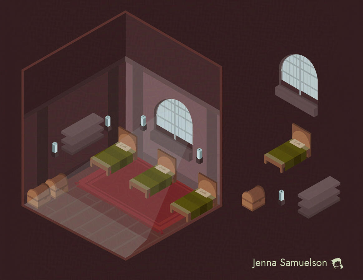 Inn Room Isometric Exercise (Adobe Illustrator, 2022)